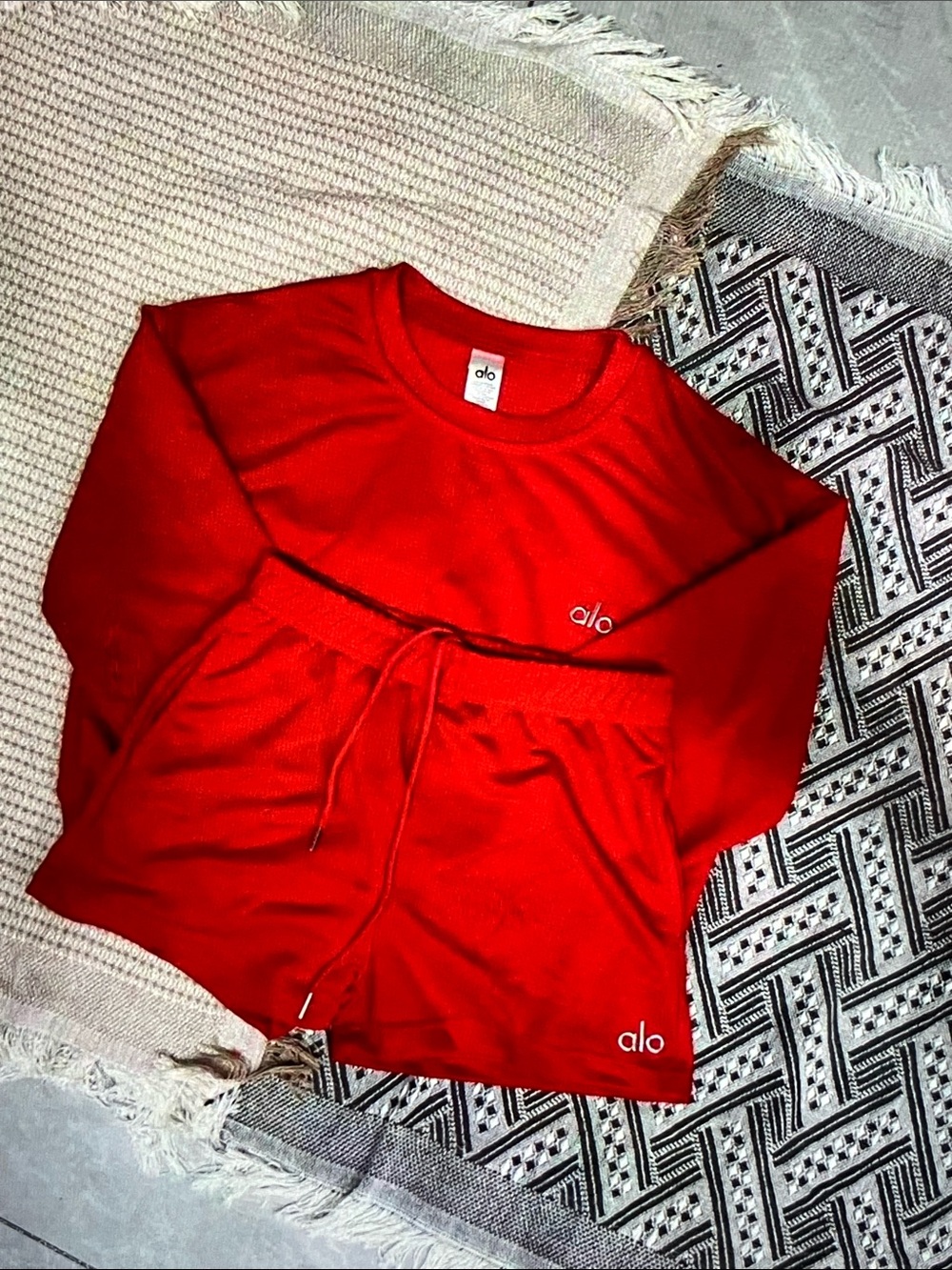 ALO Yoga Red Long Sleeve Crewneck Top